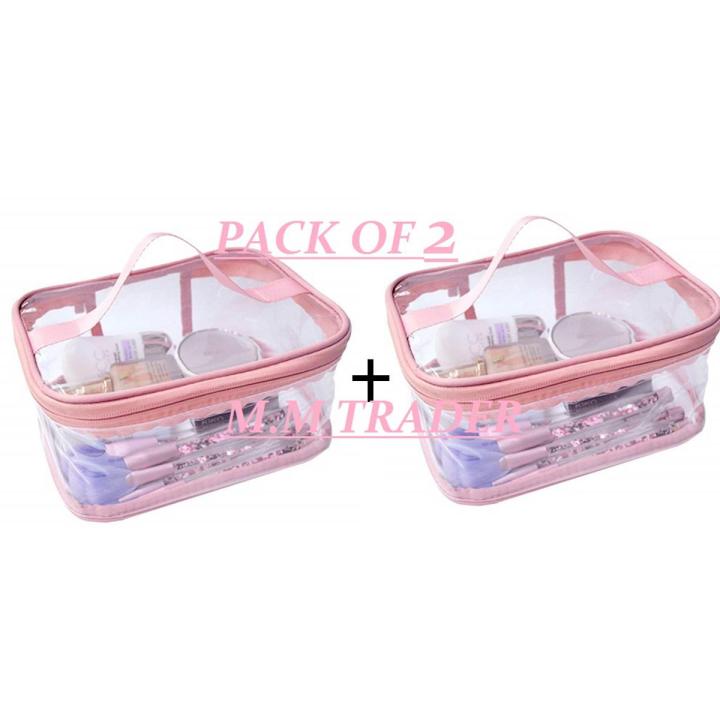 PACK OF 2 Multi Purpose Cosmetic PVC Plastic Bag Organizer Storage Jewellery Vanity Box Makeup Kit (Transparent) (2piec)