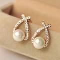 Cross Shape Pearl Earrings (Pair). 