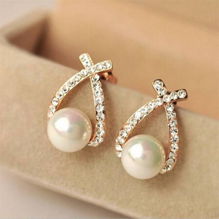 Cross Shape Pearl Earrings (Pair)