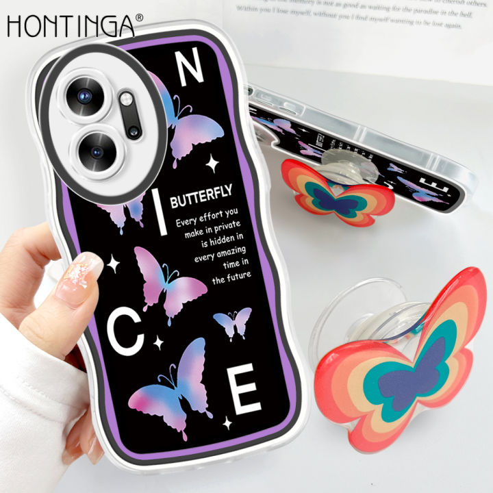 Hontinga for Infinix Zero 20 Back Cover Free Holder Beautiful Butterfly Soft Wavy Case Camera Protection Transparent TPU Phone Cover