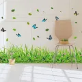 3D Green Grass Colorful Butterfly Flower Skirting Wall Stickers Living room Bedroom Bathroom Vinyl Decals Art Home Decoration. 