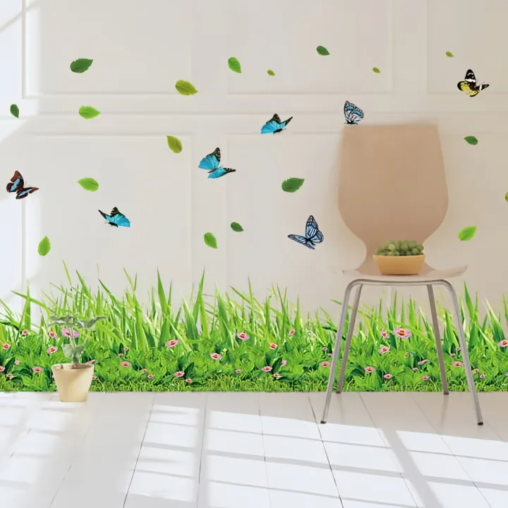 3D%20Green%20Grass%20Colorful%20Butterfly%20Flower%20Skirting%20Wall%20Stickers%20Living%20room%20Bedroom%20Bathroom%20Vinyl%20Decals%20Art%20Home%20Decoration%20-%20Image%202