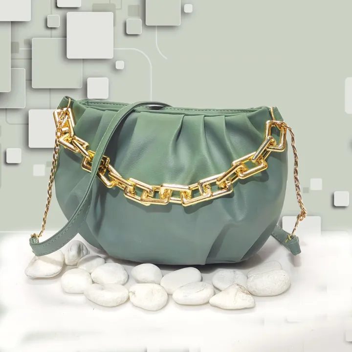 New Trending Stylish Crossbody Metal Chain Design Strap Mini Shoulder Handbags | Hand Bag For Girls, Ladies, Women | Bags For Girls Women Ladies | Female Embroidery Travel Zipper Leather Handbag | Best Gift for Her