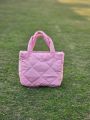 Quilted Tote Handbag Lightweight 31x28cm with Inner Zip Pocket Durable Fabric Casual Shoulder Bag for Daily Use. 