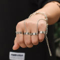 ( Pack of 1) Punk Geometric Silver Color Chain Wrist Bracelet for Men Five Finger Ring Charm Set Fashion Jewelry. 