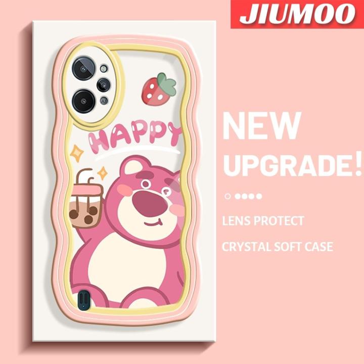 JIUMOO For Realme C31 Case Cartoon Happy Milk Tea Bear Colorful Lovely Cream Wave Border Soft Clear Shockproof Phone Cases Creative Camera Transparent Casing Simple Silicone Protective Cover
