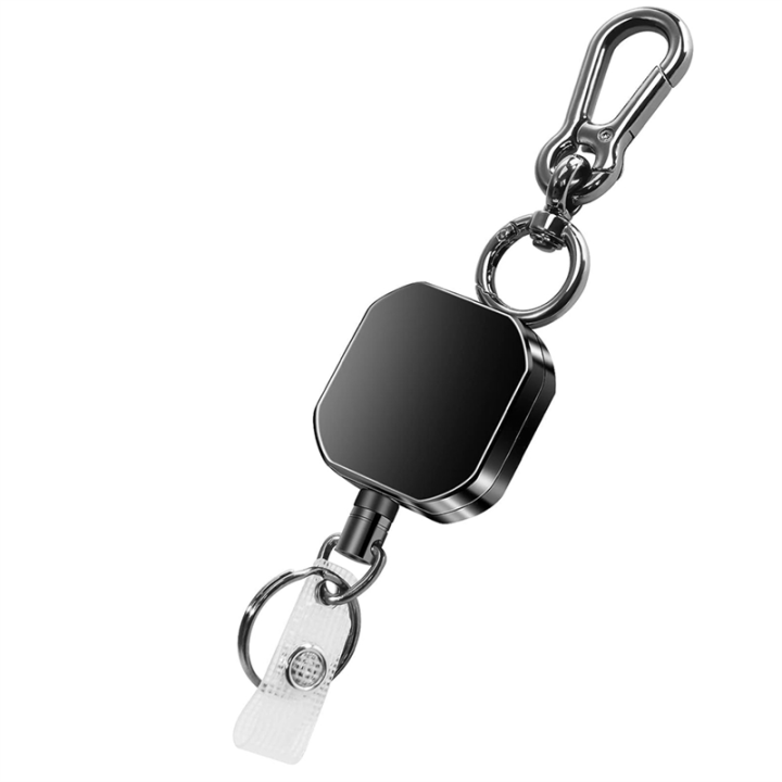 Retractable Keychain Key Chain Heavy Duty Metal ID Badge Holder Key Reel, Carabiner Keychain with Belt Clip, 27.5Inch Steel Cord