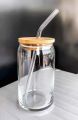 Drinking Glasses Round Shaped Glass Cups with Bamboo Lids and Glass Straws for Beer Iced Coffee Wine Cocktail,Glass with glass straw and wooden lid, coffee glass, milk glass, juice glass -Imported high quality - cups for tea - tea cup - coffee mug. 