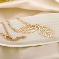 Creative Simple Double Gold Leaf Pendant Necklace Women's Trend Punk Tassel Chain Pendant Fashion Ladies Party Jewelry Gifts. 