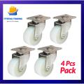 4Pcs Universal Caster Wheels 2" Furniture Wheel Castor White PP Nylon Dual Roller Wheel For Platform Trolley Chair. 