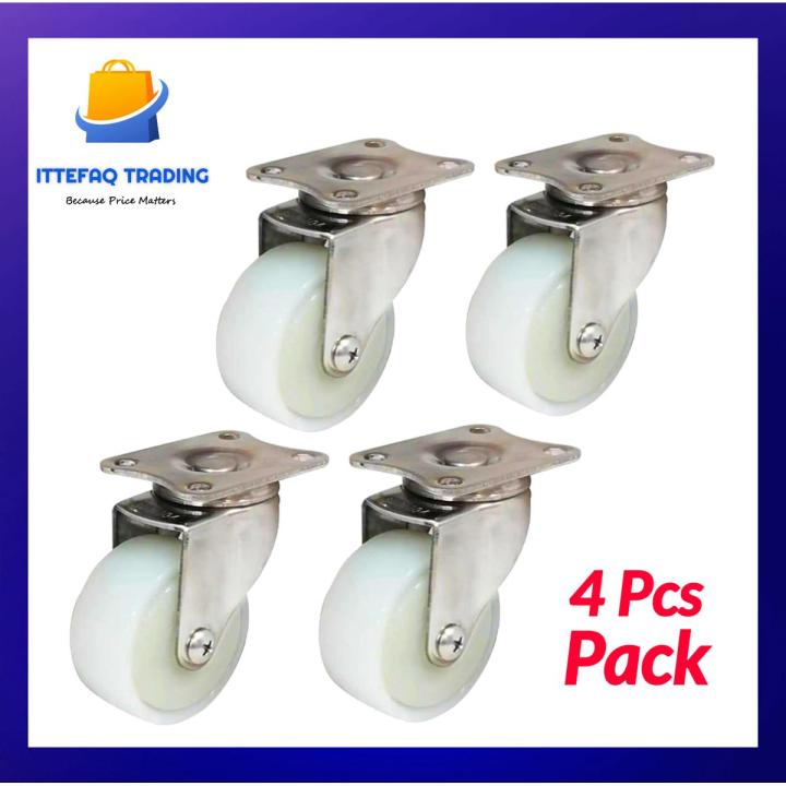 4Pcs Universal Caster Wheels 2" Furniture Wheel Castor White PP Nylon Dual Roller Wheel For Platform Trolley Chair