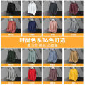 Modal silk cotton long sleeved T-shirt men's white solid color inner layer bottom round neck small black autumn shirt. 