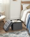 Fabric Linen Storage Ottoman, Padded Foldable Bench, Chest with Lid, 40L Capacity,Fabric Storage Box & Sofa with Cloth Organizer Cubes Organizer with  Holds up to 300 Kg For Bedroom, Hallway, Living Room, Dark Grey. 