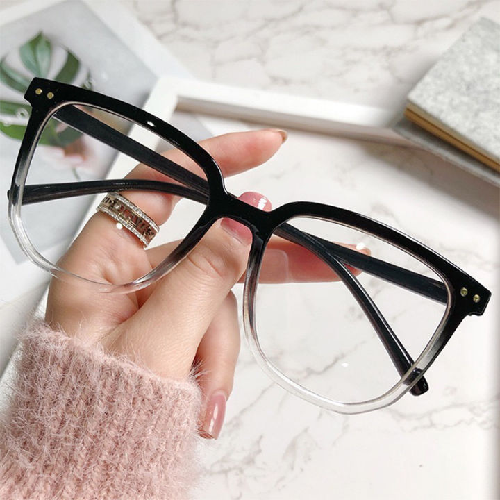 Women Men Gradient Black Square Glasses Large Frame Anti Blue Light Eyeglasses Computer Mobile Phone Transparent Spectacles