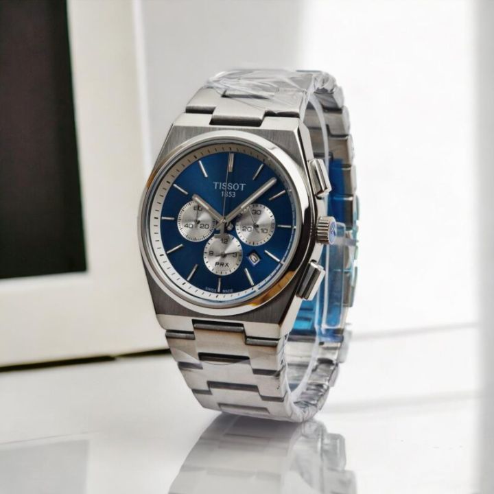 NEW LUXRY WATCH FOR GENTS BLU DIAL WATER PROOF FULL DATE CHRORNOGRAPHIC AND STAINLESS STEEL FULL DATE AND TIME