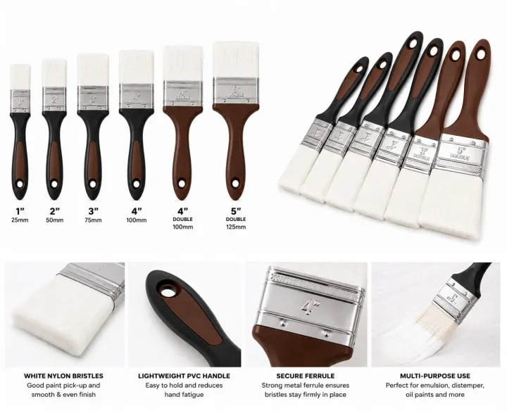 Premium%20Paint%20Brush%20Set%201"%202"%203"%204"%204"%20Double%205"%20Double%20%7C%20White%20Nylon%20Bristles%20%7C%20PVC%20Handle%20%7C%20Wall,%20Oil%20&%20Emulsion%20Paint%20Brush%20-%20Image%204