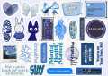 25pcs BLUE AESTHETIC sticker pack based on the color navy blue and light blue Pinterest miffy popular trending cute cool designs best for journalling skateboards. 