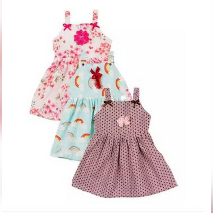 Pack Of 3 Multi-Color Printed Cotton Frock For Girls (Random Design)