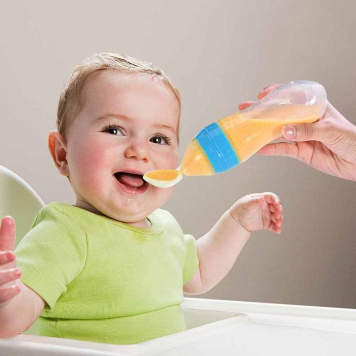 New Imported Original Silicone Baby Food Dispensing Spoon Baby Feeding Bottle with Rice Cereal Feeding Spoon Infant Feeding Spoon Daraz.pk