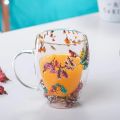 350ml Double Wall Glass Coffee Mugs with Clear Dry Flower Inside | Floral Coffee Cup | Heat Resistant Tea Coffee Cups Milk Mug Creative Gift. 