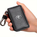Leather Zipper Car Key Pouch With Metal Hook And Keyring -Toyota Logo-. 