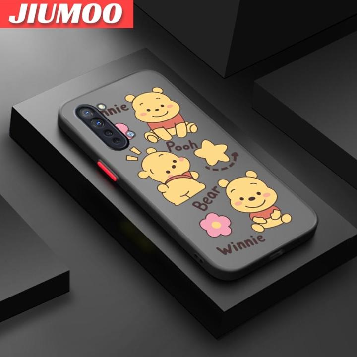 JIUMOO For OPPO Reno 3 Pro 5G Case Cartoon Winnie The Pooh Frosted Transparent Back Cover Lens Camera Protector Phone Case Soft Silicone Edge Full Cover Casing Hard Cases