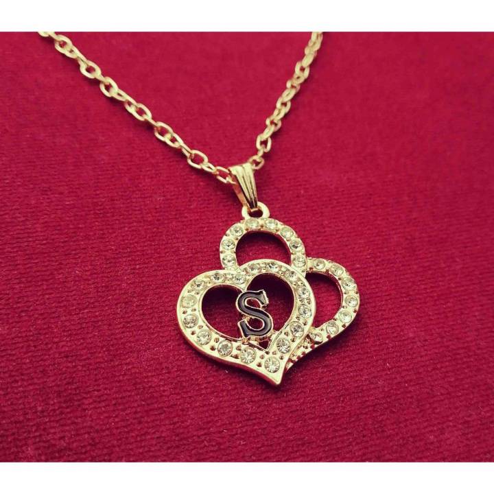 Golden Luxury S Alphabat Double Heart Shaped Locket
