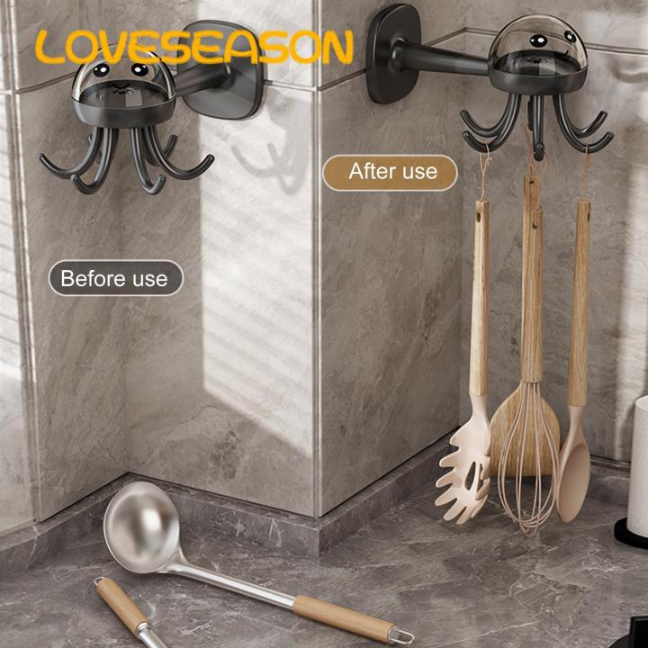 Kitchen Utensil Hook 360 Rotatable Jellyfish Hanger with 6 Hooks Multi-functional Kitchen Utensil Storage Hook Holder Organizer for Home less Than Space-saving Utensil Organizer