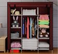 3 Door fancy and portable closet wardrobe storage organizer with shelves for multipurpose No-voven Fabric storage shelf | lightweight 3 door assemble plastic portable wardrobe. 