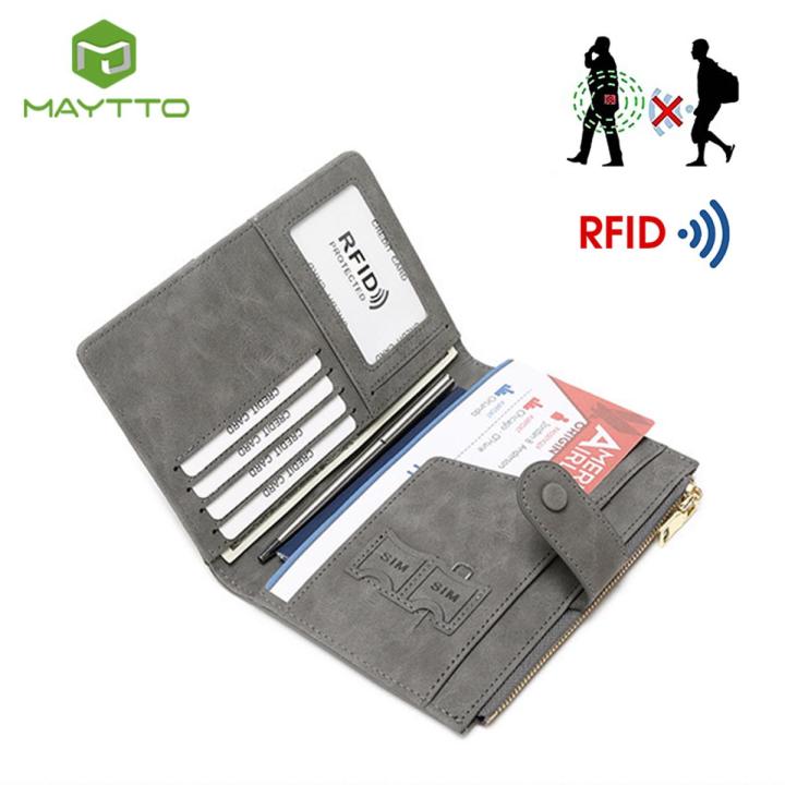 RFID Card Case Matte Antique PU Wallet Anti-Th eft Brush Passp ort Holder Multi-Function Certifica te Business Wallets Co in Bag Zipper Multi-Card Position ID Credit Cards Holders
