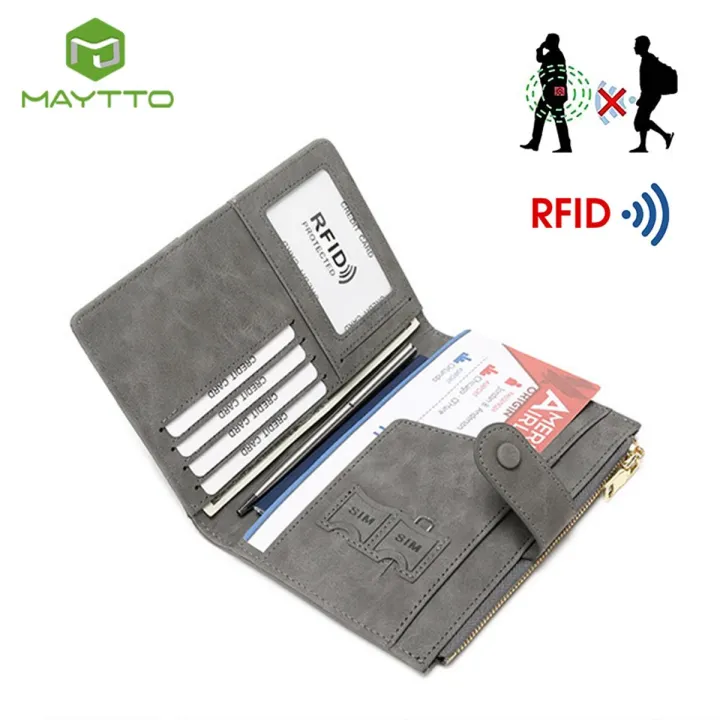 RFID Card Case Matte Antique PU Wallet Anti-Th eft Brush Passp ort Holder Multi-Function Certifica te Business Wallets Co in Bag Zipper Multi-Card Position ID Credit Cards Holders