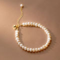 WANTME 925 Sterling Silver Elegant Natural Baroque Pearl Bell Chain Bracelet for Women Simple Wedding Party Jewelry Accessories. 