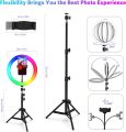 Colorful LED RGB Ring Light MJ26, MJ33, MJ36, MJ45 with 7 Ft Tripod Stand and Phone Holder, Multicolor Round Shape Light with Different Color Modes and Brightness Level for Phone Camera, Selfie Live Stream, Video Shooting and Makeup. 