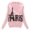 Baby Pink Paris Printed Cotton Fleece Sweat Pull Over For Woman. 