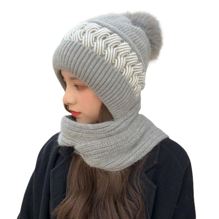 Winter%20Hooded%20Scarf%20with%20Pom%20Poms%20%E2%80%93%20Warm%20Braided%20One-Piece%20Beanie%20Hat,%20Neck%20&%20Ear%20Protection%20for%20Women%20Outdoor%20Casual%20Wear%20-%20Image%203