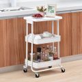 Kitchen Storage Trolley 3-Tier Metal Table Top Serving Rolling Cart, Mobile Rack Organizer with Locking Wheels, Standing Shelf Laptop Desk for Kitchen Home Office. 