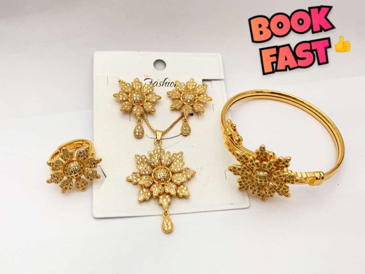Gold Plated Zircon Sunflower Jewelry Set