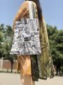 Digital Print Tote Bag - Newspaper Hand Made Women's Bag for Laptop & Books with large capacity   Shoulder Bag , laptop bag, University bag , Female handbag , Shopping bag with pocket inside and Front side  Special for college ,university & office. 