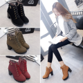 Autumn Winter Women Lady PU Leather High Heel Martin Ankle Zipper Boots Shoes Black. 