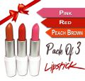 Lipsticks 3 in 1 PACK - red, pink, peach brown. 