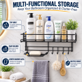 Bathroom Storage Shelf With hooks and Soap Dish Easy Mount Shower Shampoo Rack Holder washroom Basket No Drilling, Design for Bathroom Bedroom Living Room and Kitchen Organizer shelf. 