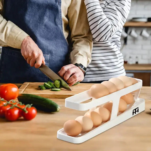 Egg Holder for Fridge, Egg Dispenser, Automatic Rolling Egg Container, 2-Tier Egg Dispenser, Space Saving Egg Tray for Refrigerator, Egg Holder, Refrigerator, Rolldown Egg Dispenser Auto Rolling Egg Holder Storage Rack By TINTED HEAVEN