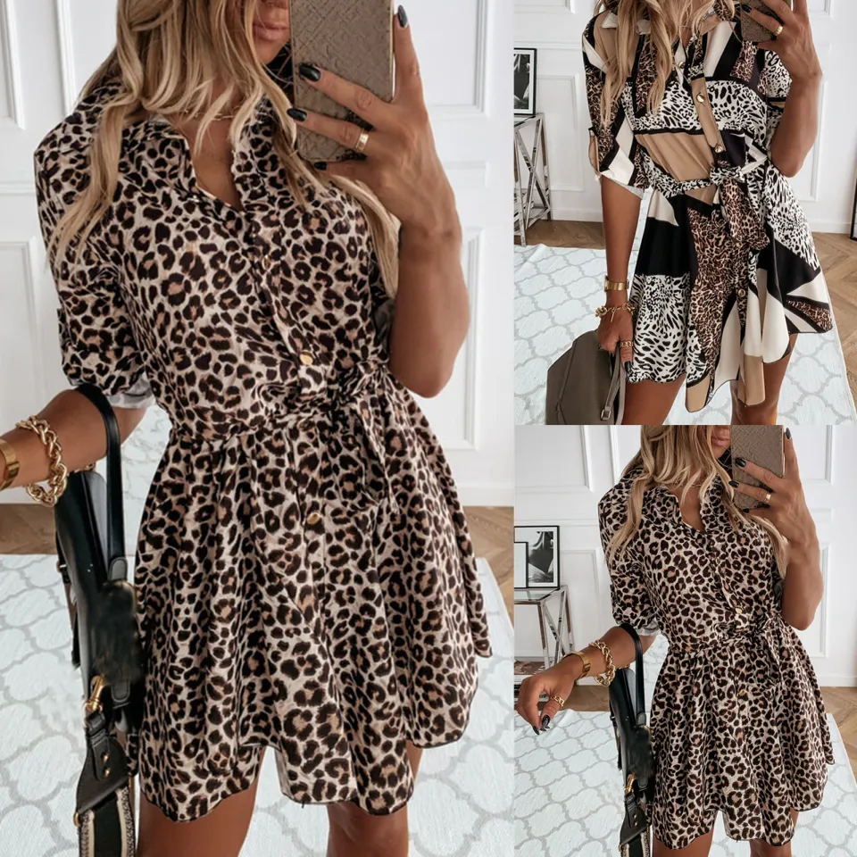 Leopard print zip up dress best sale