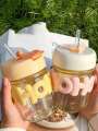 2 Way Drinking HOHO Aesthetic Glass Cup'' Straw Tumbler Glass Drinking Bottle 350ml Coffee Tumbler, Leak-Proof Travel Cup. 