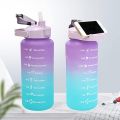 Water Bottle with Straw 3 Pcs, 64oz 32oz 16oz Time Marker Large Drinking Bottles Leakproof Half Gallon 2L Water Jugs for Sports Gym Travel BPA Free. 