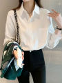 [Glamorous] White Shirt for Women 2024 New Korean Style Sense of Design Niche Western Style Top Outerwear All-Matching Casual Shirt. 