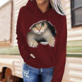Women Hoodie Animal Pattern Warm Pure Color Sweatshirt. 