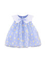 Summer Children's Wear Baby Girls' Beautiful Little Daisy Mesh Collar Solid Sleeveless Dress Beach Dress Party Dress. 