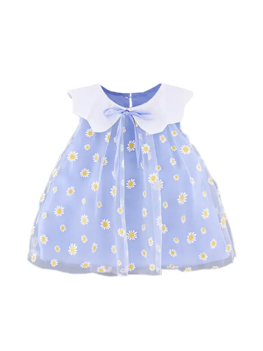 Summer%20Children's%20Wear%20Baby%20Girls'%20Beautiful%20Little%20Daisy%20Mesh%20Collar%20Solid%20Sleeveless%20Dress%20Beach%20Dress%20Party%20Dress%20-%20Image%203