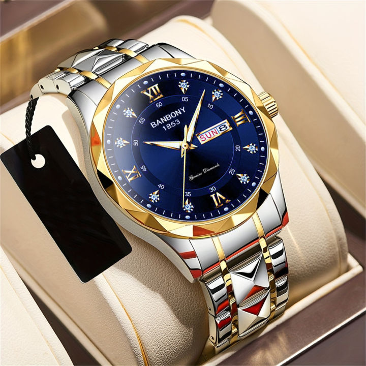 New BANBONY Watch Men's English Calendar Diamond Case Rope Luminous Waterproof Fashion Simple Quartz